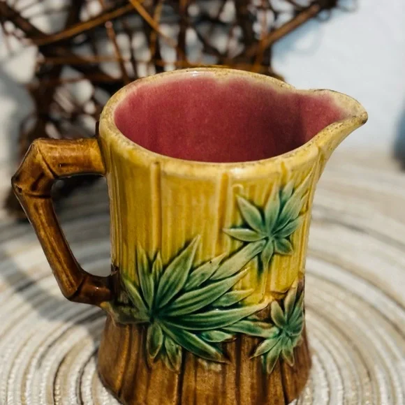 Pretty/Old Majolica ETRUSCAN Bamboo Creamer, Circa 1880